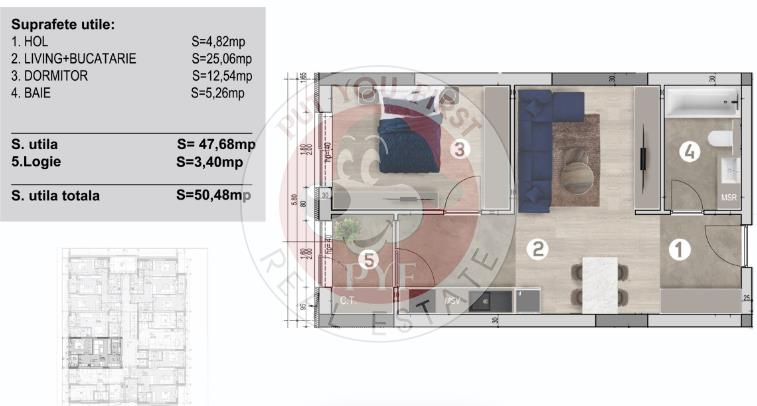 Grand Arena | Apartament 2 camere | 50mp | semidecomandat | B10996