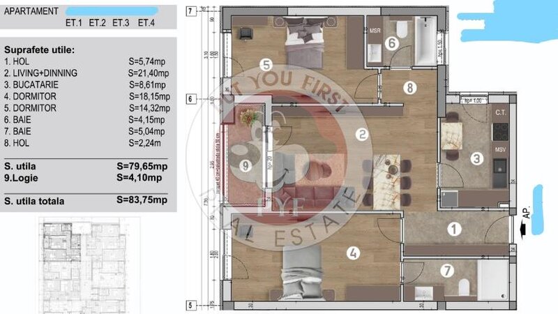 Grand Arena | Apartament 3 camere | 84 mp | semidecomandat |  B10994