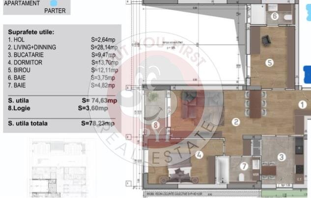 Grand Arena | Apartament 3 camere | 78 mp | semidecomandat | B10992